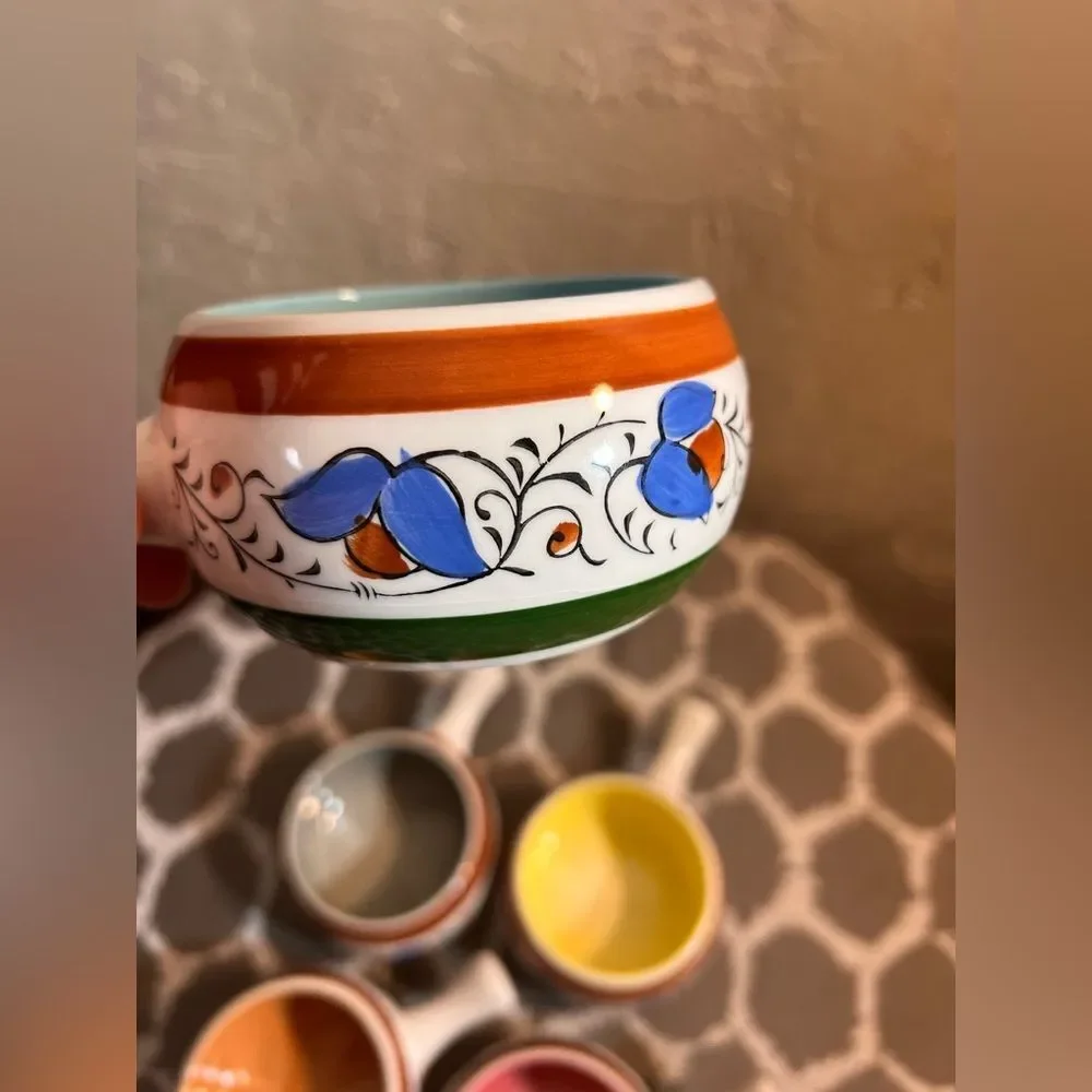 Vintage Japan Colorful Ceramic Soup Bowls 5 Set Ovenproof 3.5 diameter bakeware
